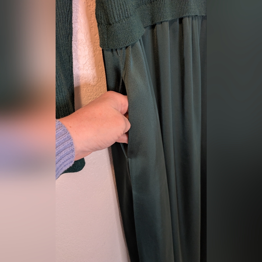 Taylor Forest Green Satin Skirt Sweater Dress - Picture 4 of 11